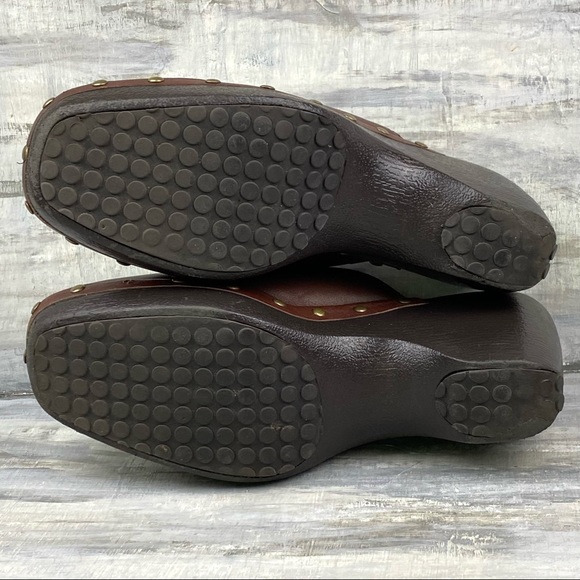 Brown Leather Clogs Cherokee “Blanche” Y2K Chunky Studded Slip-On Mules 6M - Picture 13 of 15